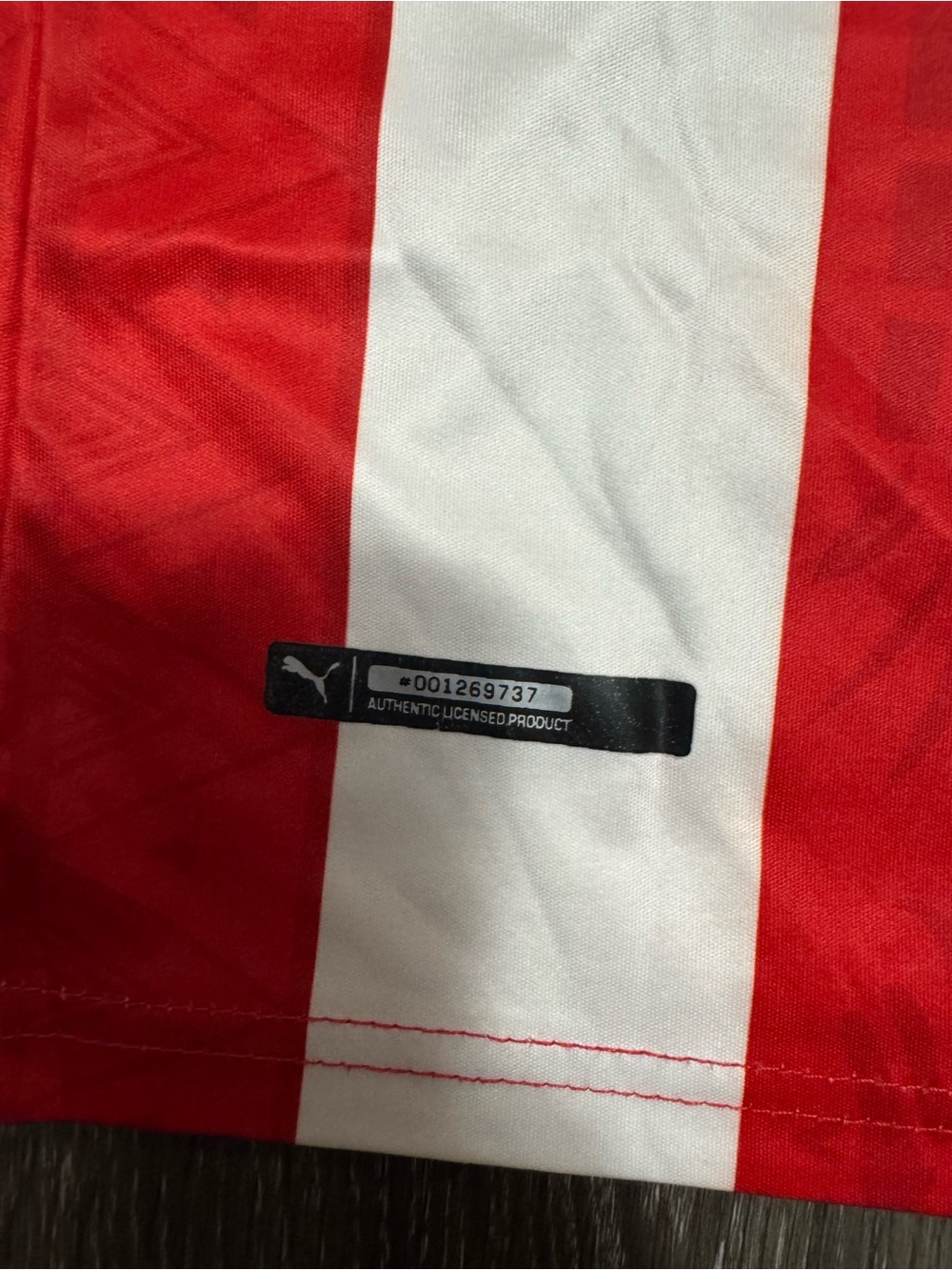 Puma Kids Red and White Striped Soccer Jersey with Club Crest - Picture 3 of 4
